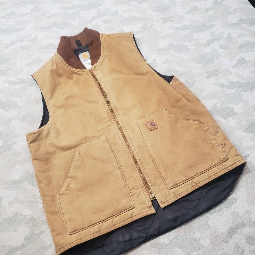 Vintage Carhartt Vest Mens Large Tall Brown Full Zip Diamond Quilted Workwear - Picture 2 of 10